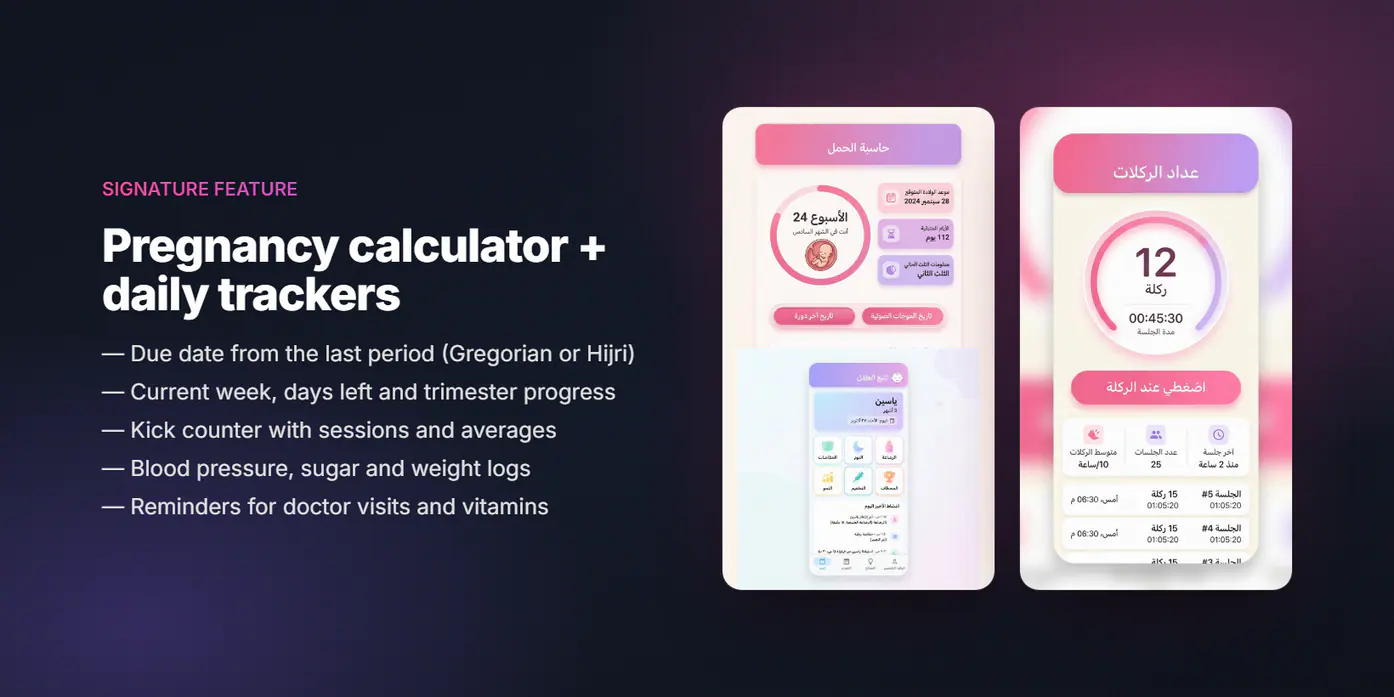 Pregnancy calculator and daily trackers