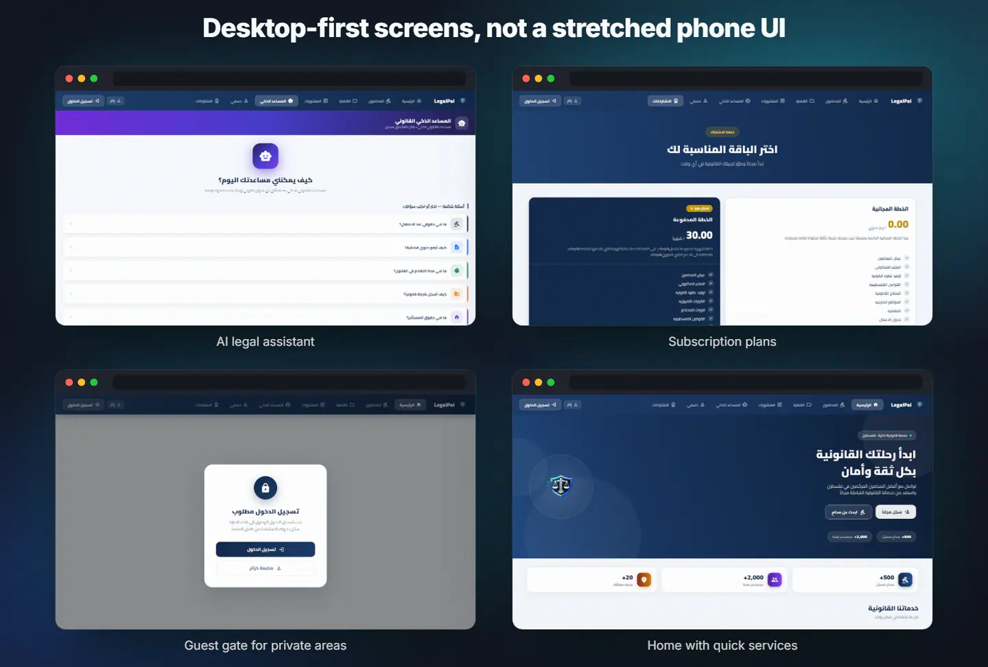 Web platform screens