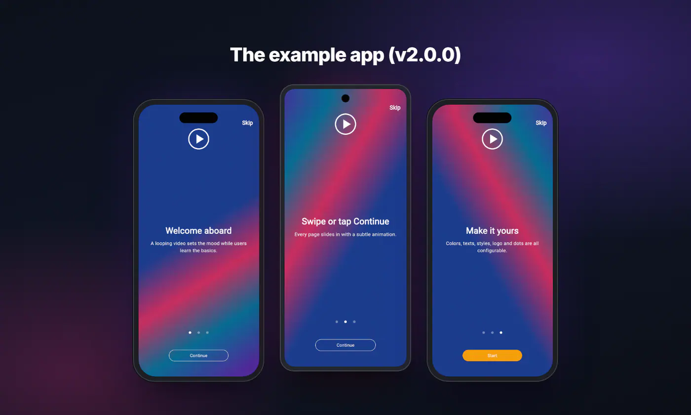 Example app screens